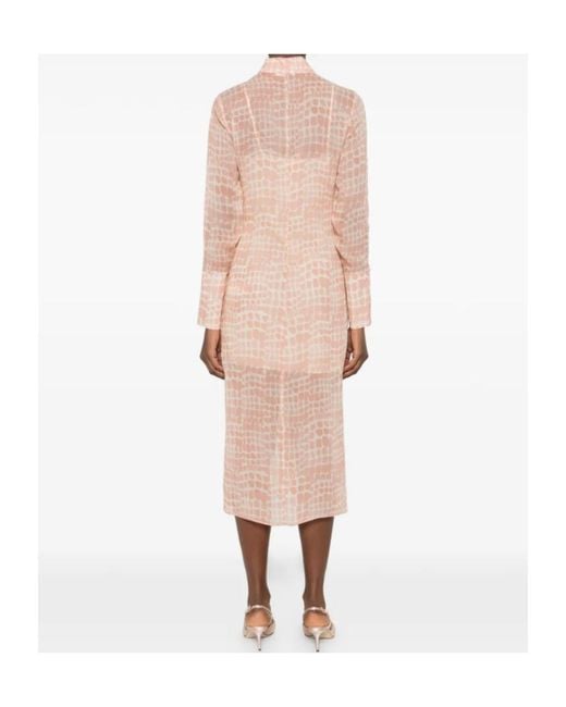 Patrizia Pepe Pink Croco-Print Midi Shirt Dress