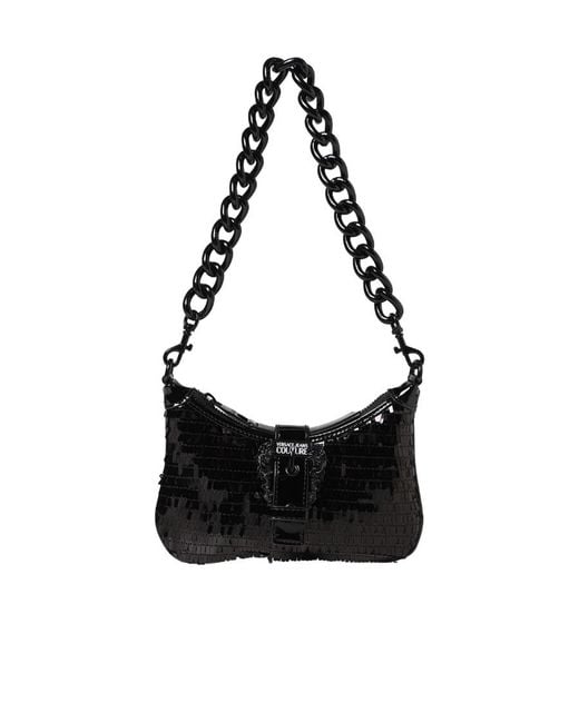 Versace Jeans Black Sequin Logo-Plaque Shoulder Bag