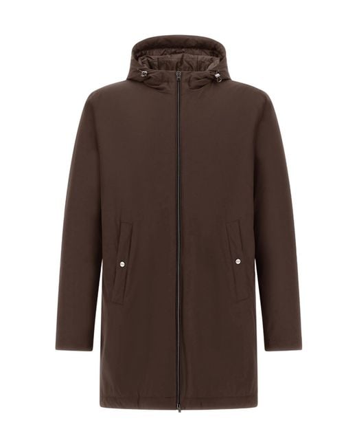 Herno Brown Zip-Up Hooded Parka for men