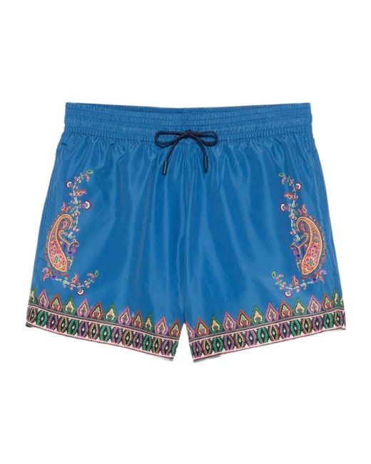 Etro Blue Paisley-Print Swim Shorts for men