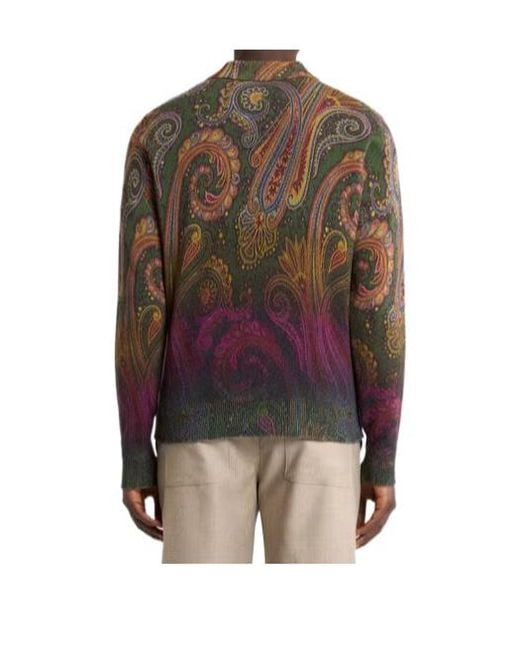 Etro Brown Long-Sleeved Wool Polo Shirt With Degradé Paisley Motif for men
