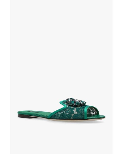 Dolce & Gabbana Green Bianca Lace Detailed Sandals