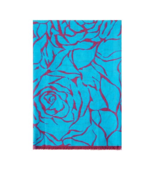 Dries Van Noten Blue Tassel Print Scarf
