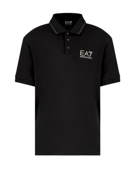 EA7 Black Logo-Print Polo Shirt for men