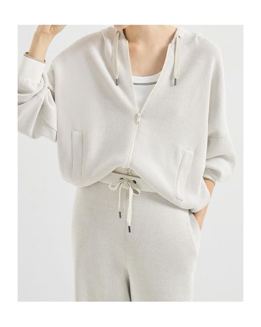 Brunello Cucinelli White Zip-Up Hoodie