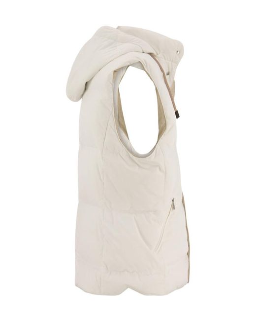 Brunello Cucinelli White Button-Up Hooded Vest for men