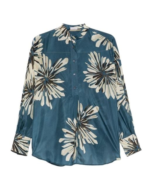Brunello Cucinelli Blue Floral-Print Blouse