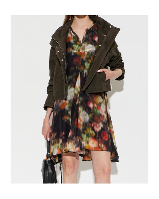 AllSaints Green High-Necked Long-Sleeved Leather Jacket