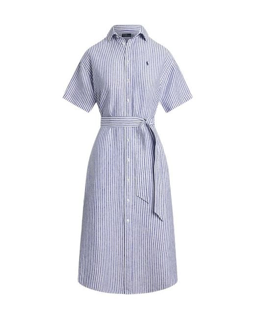 Polo Ralph Lauren Blue Pony Embroidered Striped Dress