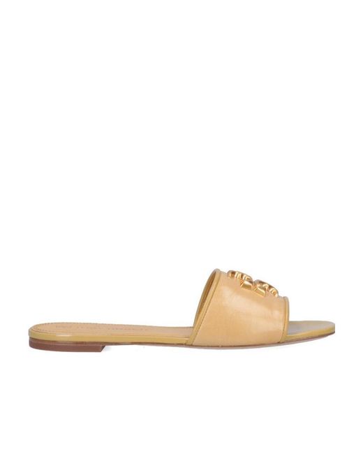 Tory Burch Natural Eleanor Double T Logo Slides