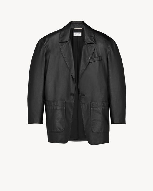 Saint Laurent Black Long-Sleeved Leather Jacket