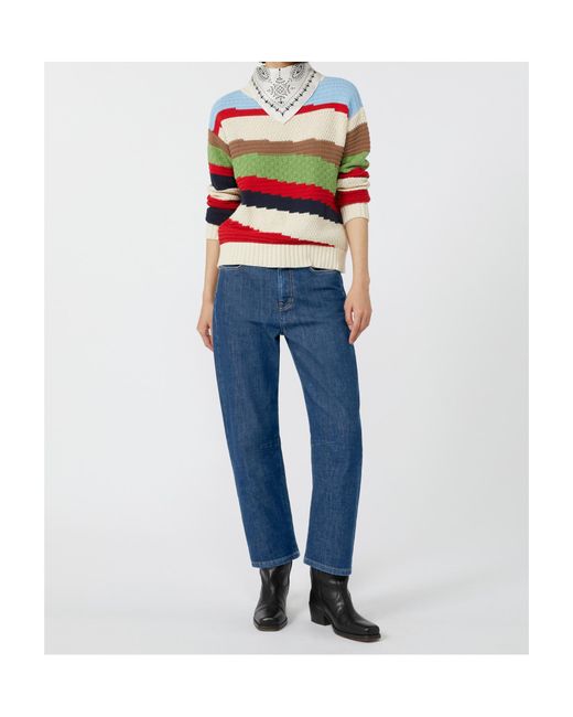Max Mara Red Weekend Polo Color-Block Intarsia Knitted Jumper