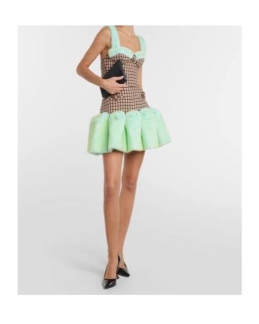 Area Green Faux Fur-Trimmed Miniskirt