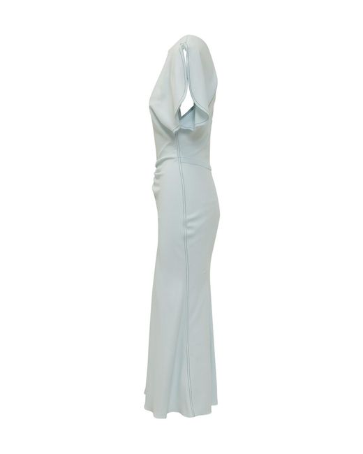 Victoria Beckham Blue Draped Short-Sleeve Dress