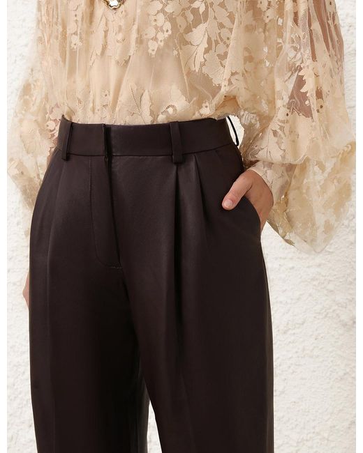 Zimmermann Brown Illustration Wide-Leg Leather Pants
