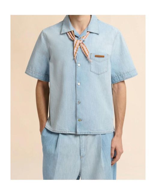 Marni Blue Short-Sleeve Chambray Shirt for men