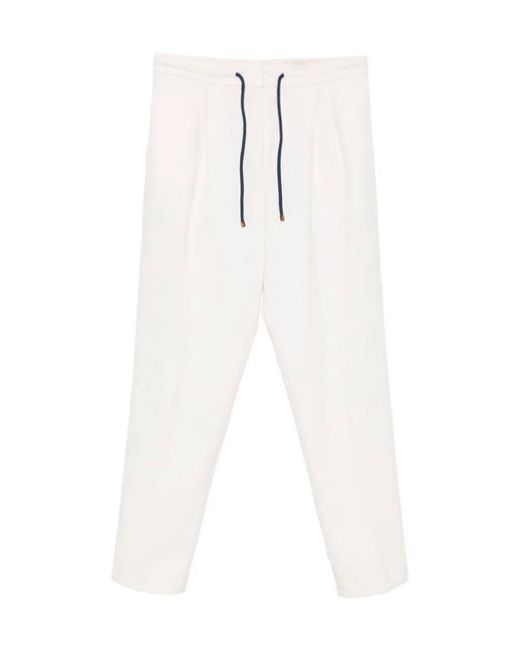Brunello Cucinelli White Drawstring-Fastening Pleated Trousers for men