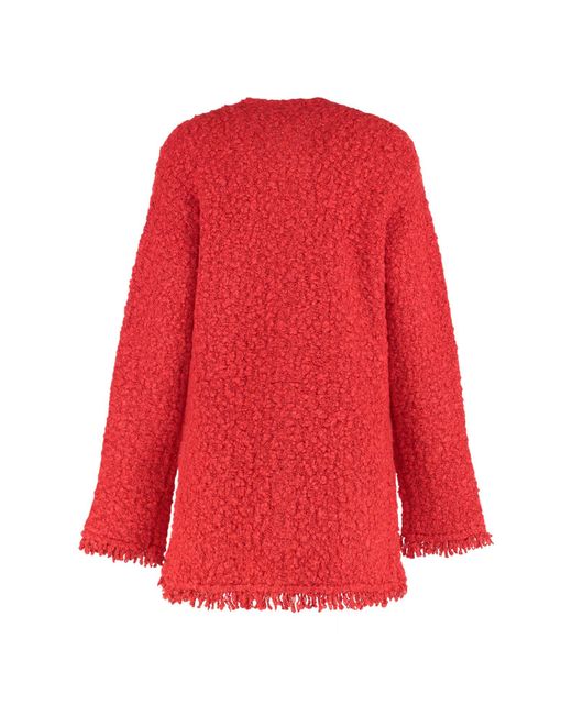 Fabiana Filippi Red Crewneck Fringed Tweed Jacket