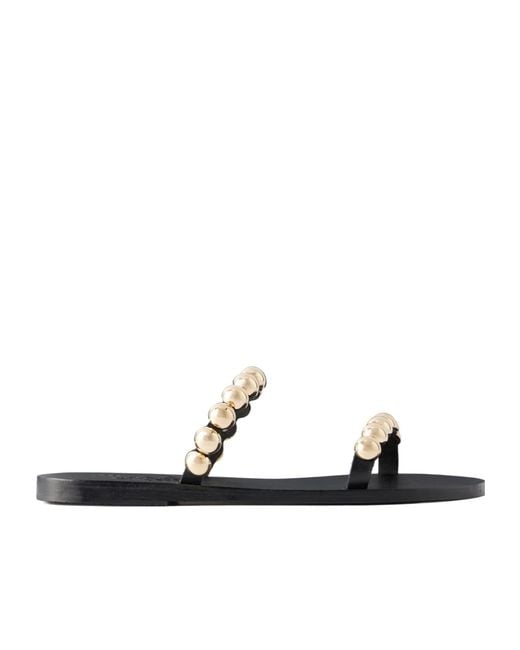 Ancient Greek Sandals White Lambri Studded Leather Flats