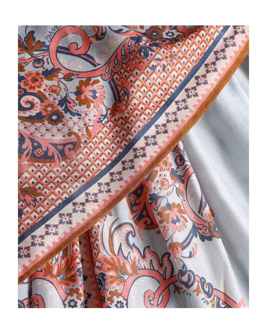 Zimmermann Red Aster Scarf Paisley Floral Printed Midi Skirt