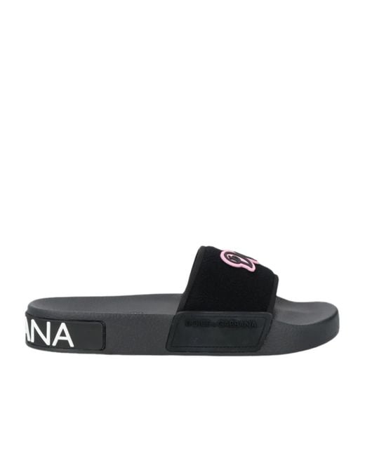 Dolce & Gabbana Black Letter Print Slides