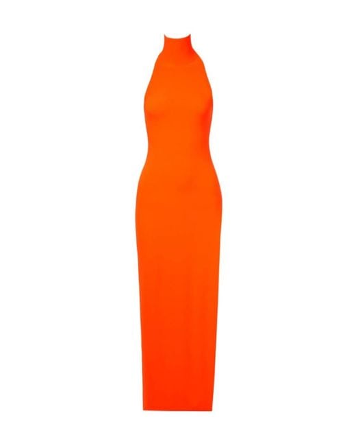 Norma Kamali Orange Stretch-jersey Turtleneck Midi Dress