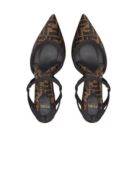 Fendi Black Monogram Jacquard Pointed-Toe Pumps