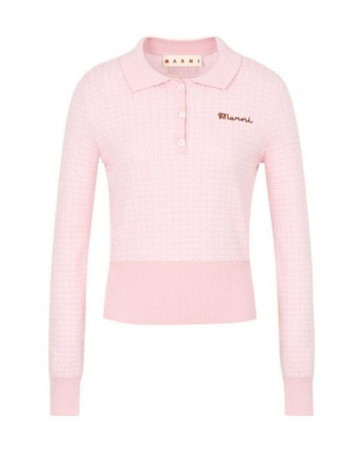 Marni Pink Jacquard Check Polo Shirt