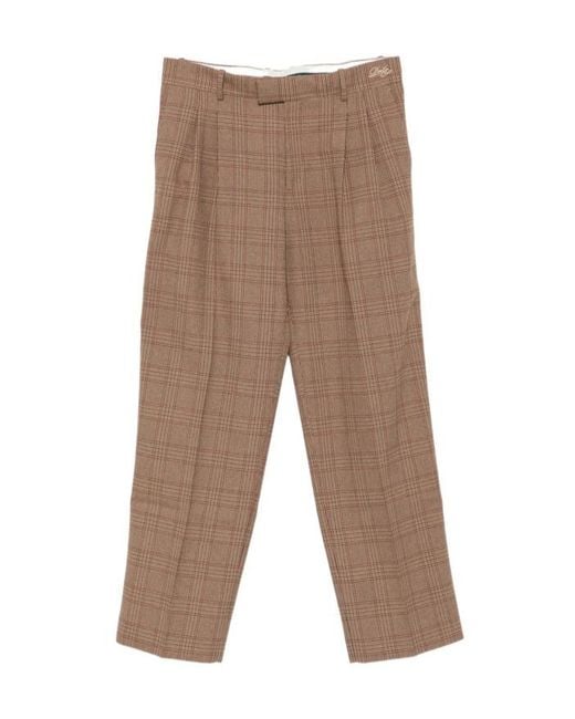 Drole de Monsieur Brown Check-Pattern Pleated Trousers for men