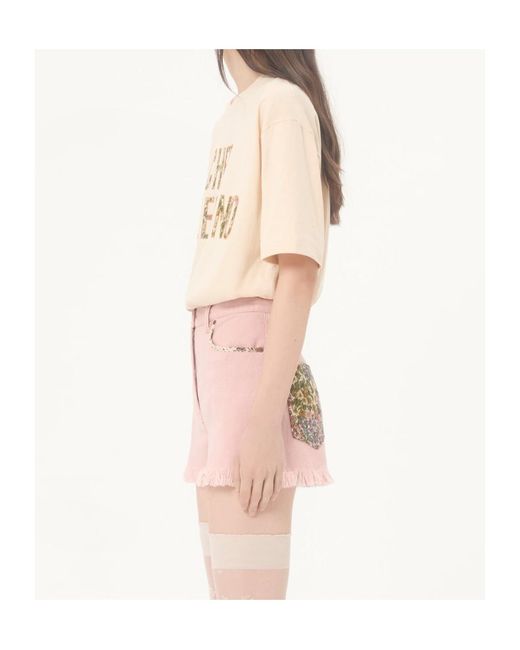 Valentino Natural Logo Embroidered Crewneck T-Shirt