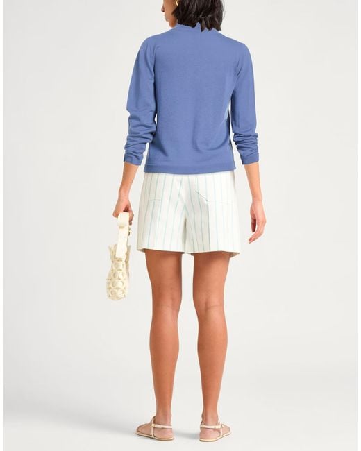 Max Mara Blue Solid Color Knitted Turtleneck Top