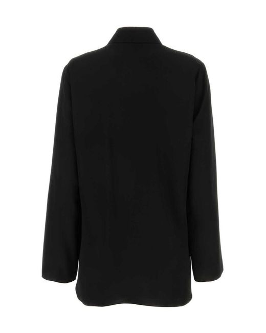 The Row Black Long-Sleeved Tie-Detailed Top