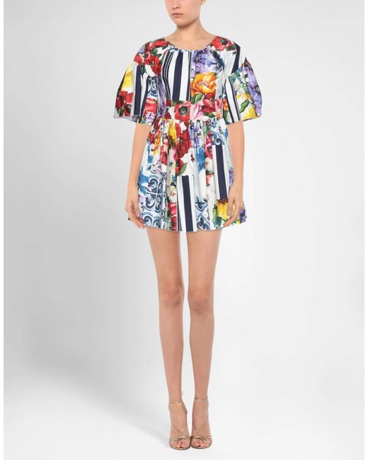 Dolce & Gabbana Blue Floral Short Sleeve Dress