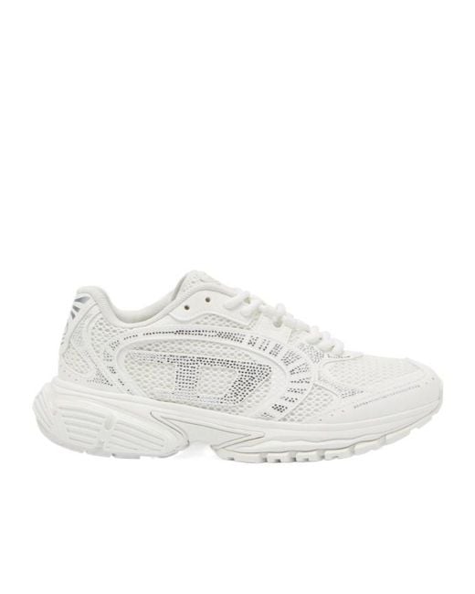 DIESEL White S-Pro-V-Dense Rhinestone-Embellished Sneakers