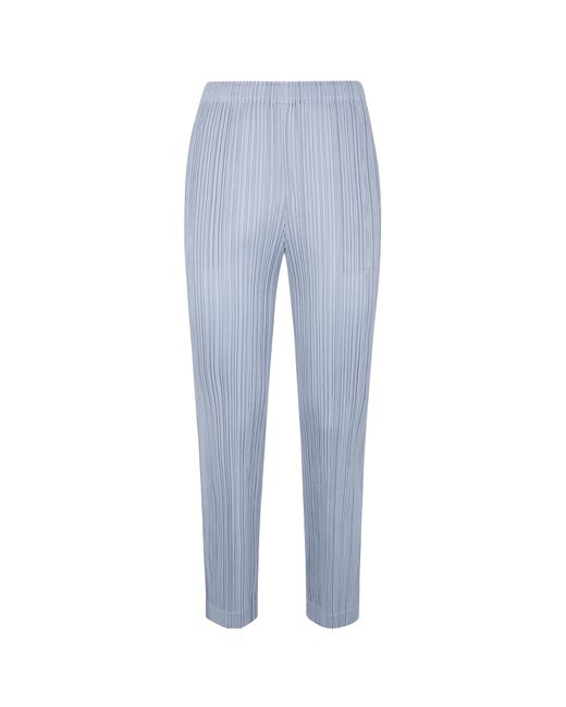 Pleats Please Issey Miyake Blue Plissé-Effect Trousers