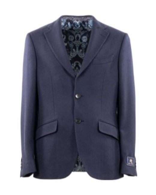 Etro Blue Notched Patterned Blazer for men
