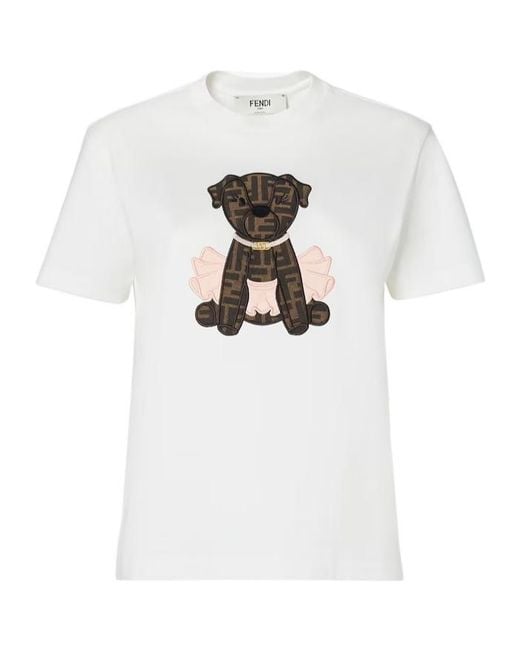 Fendi White Itina Patch Crewneck T-Shirt