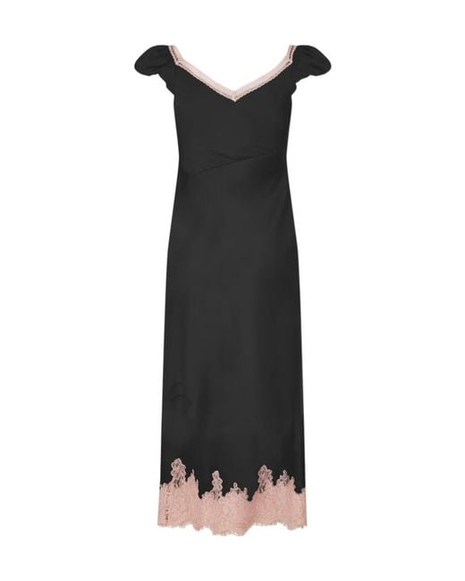 LoveShackFancy Black Brinkley Satin Midi Dress