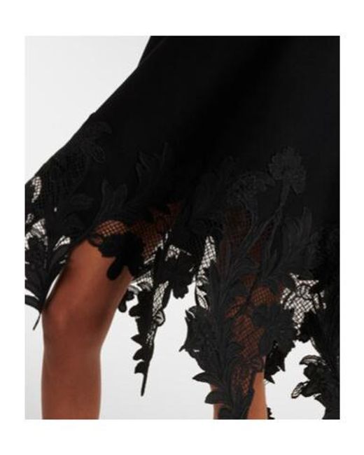 Oscar de la Renta Black Lace-Trimmed Knitted Minidress