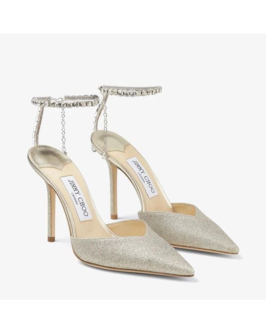 Jimmy Choo White Saeda 100 Glitter Pumps