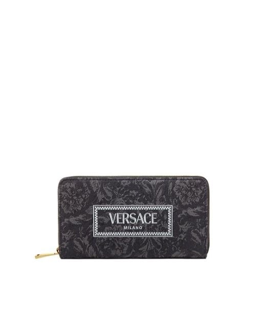 Versace Gray Logo-Embroidered Zip-Up Wallet