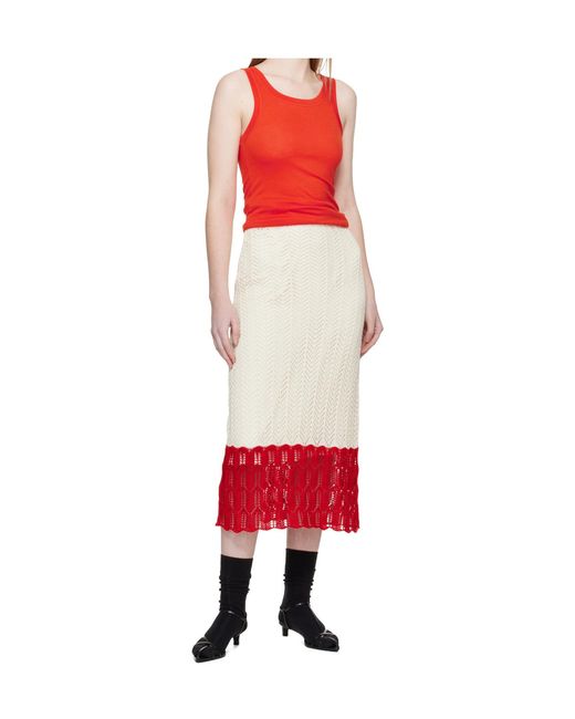 Jil Sander Red Elastic-Waistband Midi Skirt