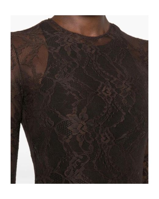 ANDAMANE Brown Sheila Lace-Pattern Long-Sleeve Jumpsuit