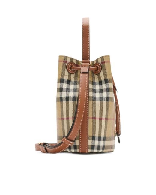 Burberry Natural Check Printed Drawstring Bucket Bag