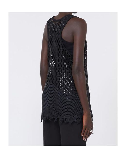Sportmax Black Sequin-Embellished Open-Knit Top