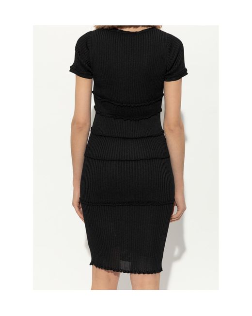 DSquared² Black Short-Sleeved Midi Ribbed Dress