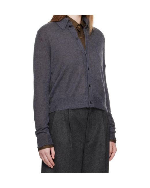 Auralee Gray Sheer Knit Shirt Cardigan