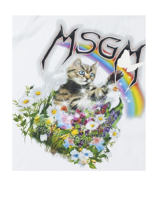 MSGM White Printed Short-Sleeved T-Shirt