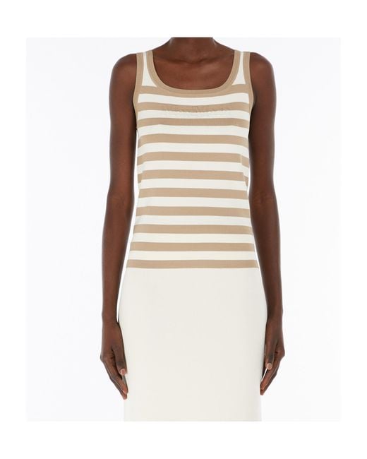 Max Mara Natural Pentola Striped Sleeveless Knitted Top