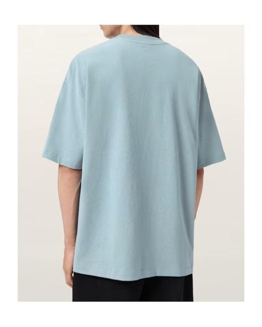 AllSaints Blue Xander Flocked Logo Oversized T-Shirt for men